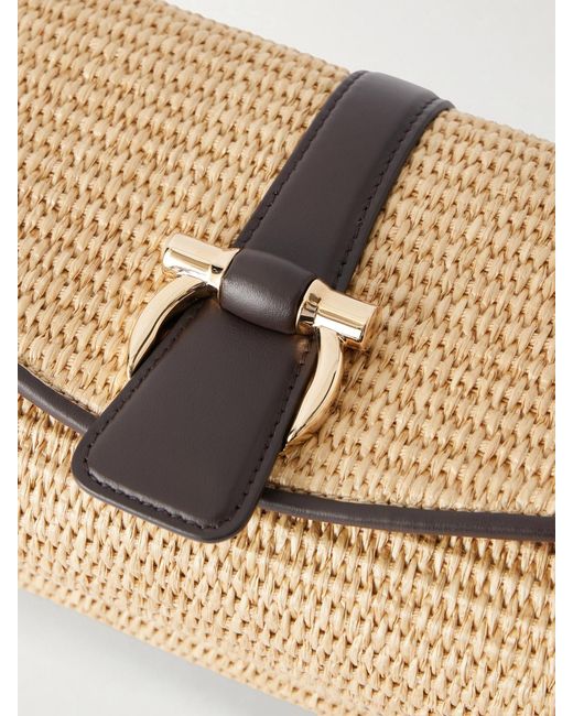 Ferragamo Natural Leather-Trimmed Woven Raffia Cross Body Bag