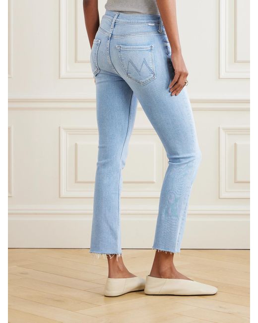 Mother Blue The Dazzler Ankle Halbhohe Jeans Mit Schmalem Bein Und Fransen