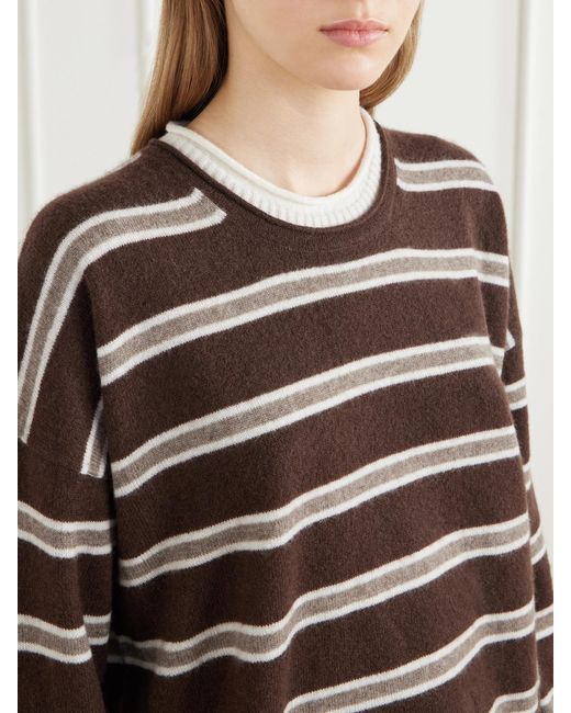 La Ligne Brown Dominick Striped Cashmere And Silk-Blend Sweater