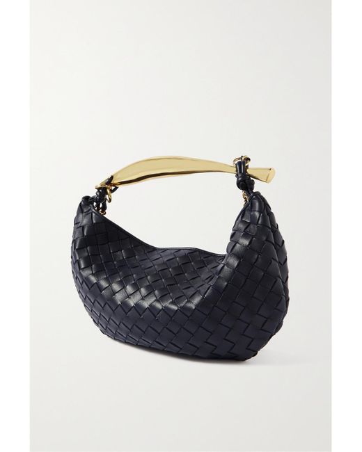 Bottega Veneta Blue Sardine Small Intrecciato Leather Shoulder Bag With Chain
