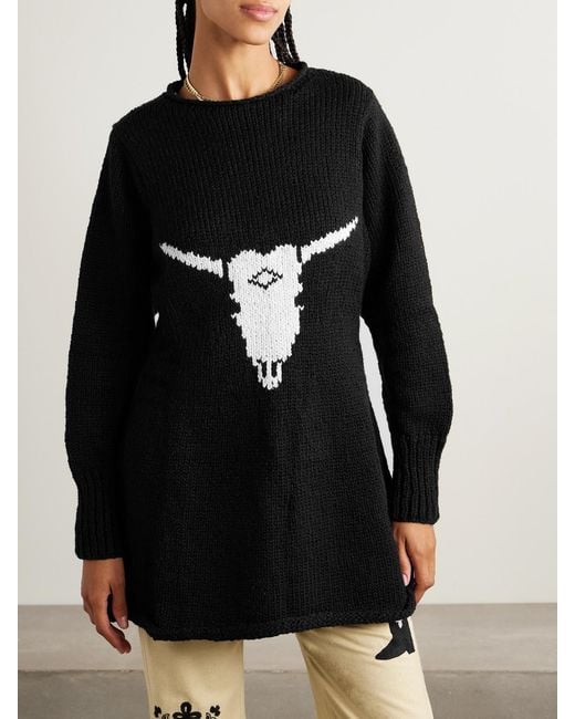 Alix Of Bohemia Black Renny Cow Skull Intarsia Organic Cotton Mini Dress