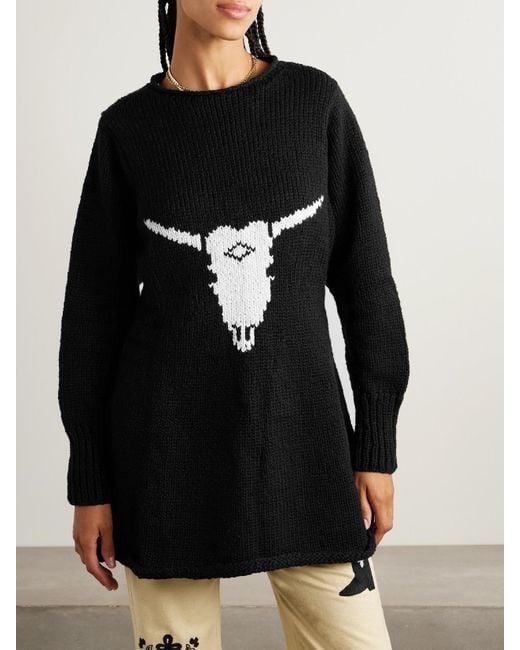 Alix Of Bohemia Black Renny Cow Skull Intarsia Organic Cotton Mini Dress
