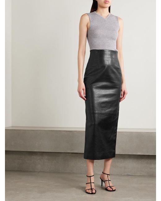 Khaite Black Loxley Leather Maxi Skirt