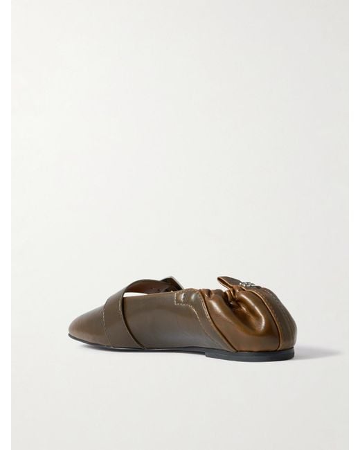 Ganni Brown Buckle Strap Ballerinas