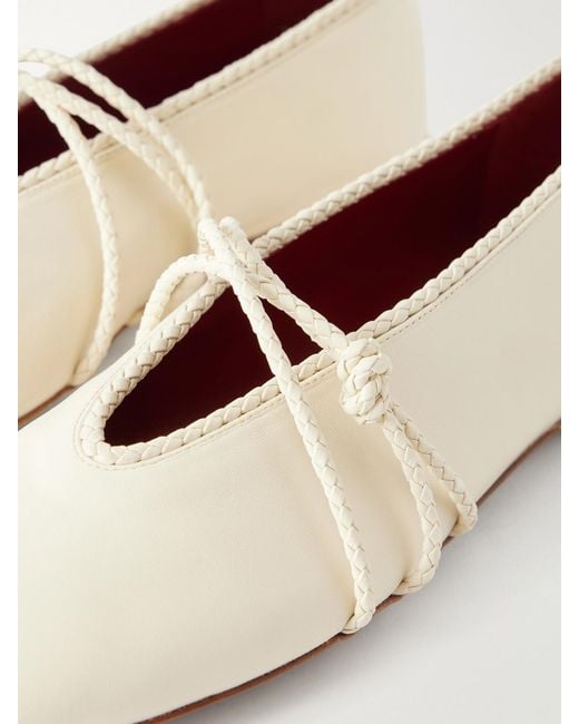Bottega Veneta Natural Rosa Intrecciato-Trimmed Leather Ballet Flats