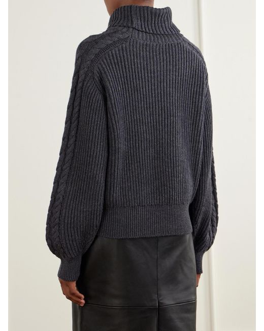 Joseph Blue Alodina Ribbed Wool Turtleneck Sweater
