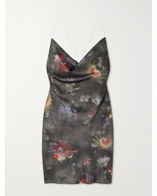 Y. Project Gray Floral-Print Recycled-Satin Mini Dress