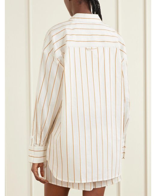 Staud Natural Kendy Striped Cotton-Blend Shirt
