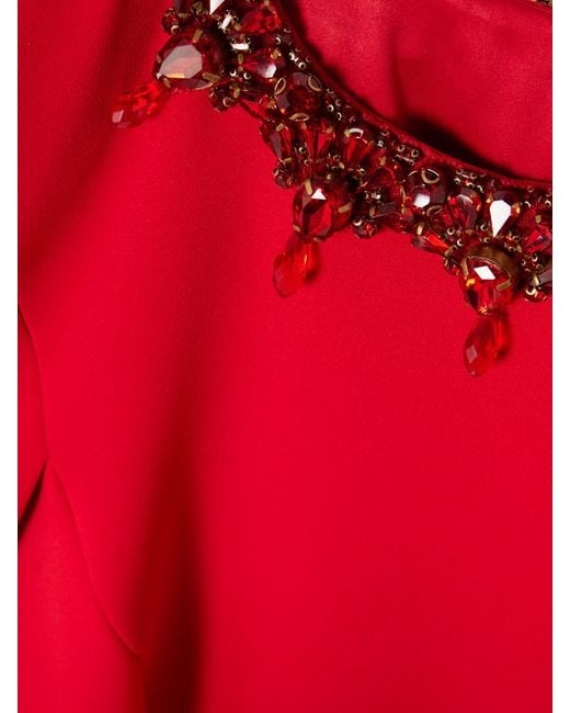 Jenny Packham Red Ursa Cape-Effect Crystal-Embellished Crepe Midi Dress