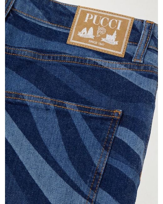 Emilio Pucci Blue Marmo Printed High-Rise Wide-Leg Jeans