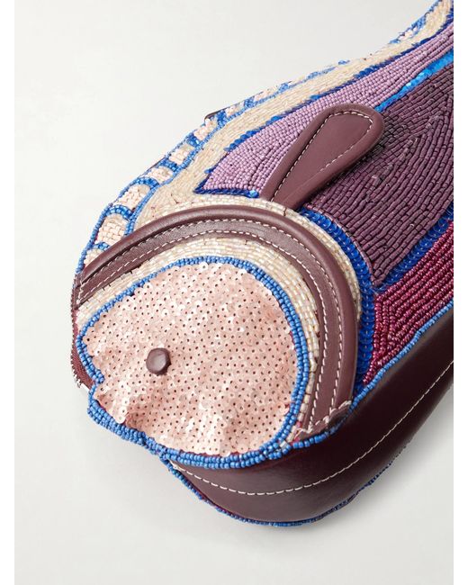 Staud Purple Pesce Beaded Leather Clutch