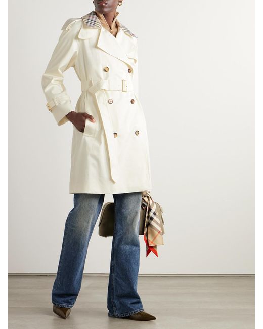 Burberry Natural Double-Breasted Checked Cotton-Gabardine Trench Coat