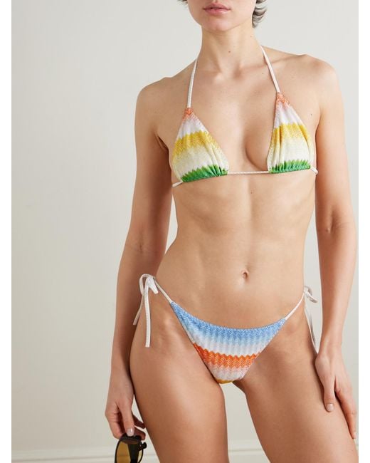 Missoni Multicolor Mare Striped Metallic Crochet-Knit Triangle Bikini