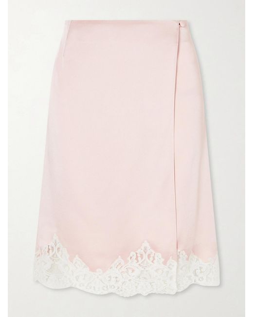 Stella McCartney Pink Lace-Trimmed Satin Midi Skirt