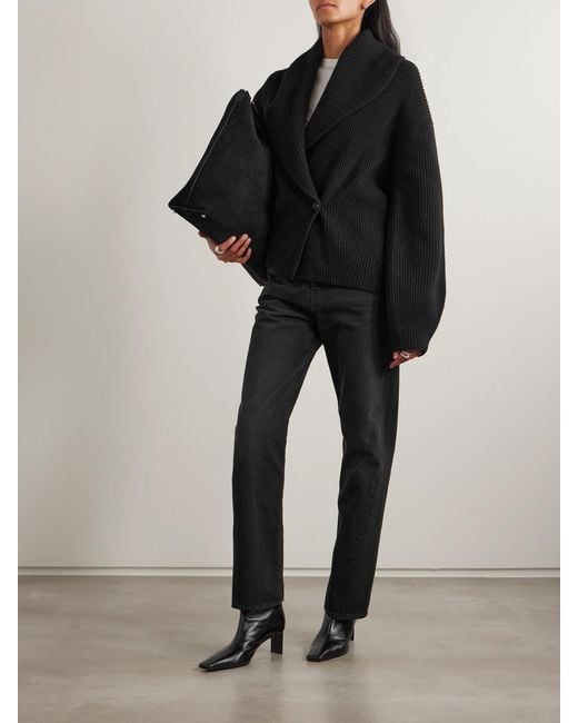 Totême Black Oversized Ribbed Wool Cardigan
