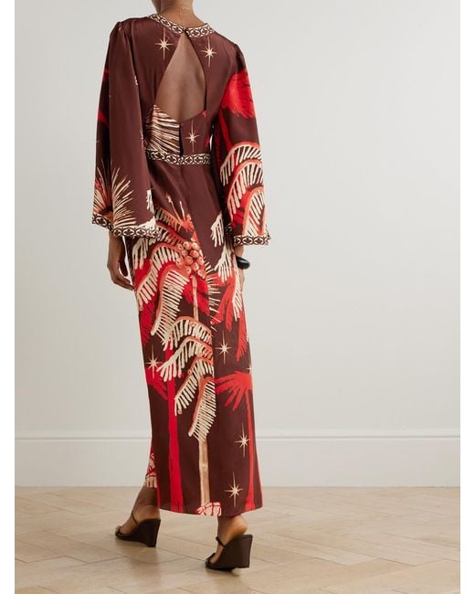 Johanna Ortiz Red Leyenda Del Tiempo Open-Back Printed Silk Crepe De Chine Maxi Dress