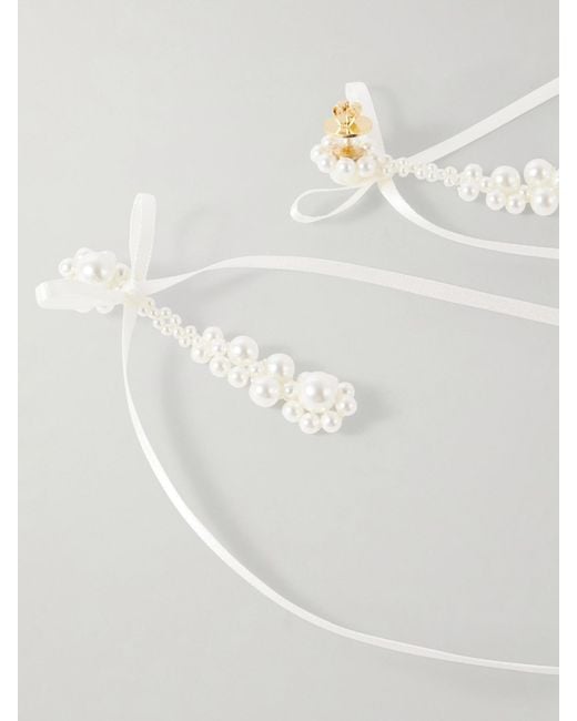 Simone Rocha White Victorian Bow-Detailed Pearl-Like Earrings