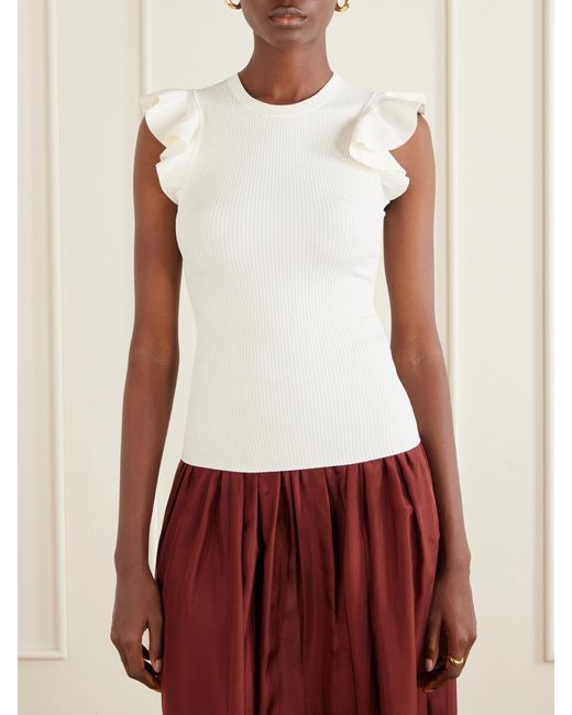 Zimmermann White Aster Frill Racer Ribbed-Knit Tank