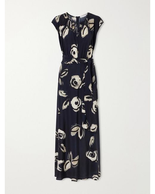 Max Mara Blue Tie-Detailed Silk-Chiffon Maxi Dress