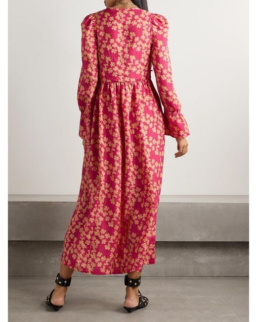 Alix Of Bohemia Ines Gathered Printed Silk Midi Dress