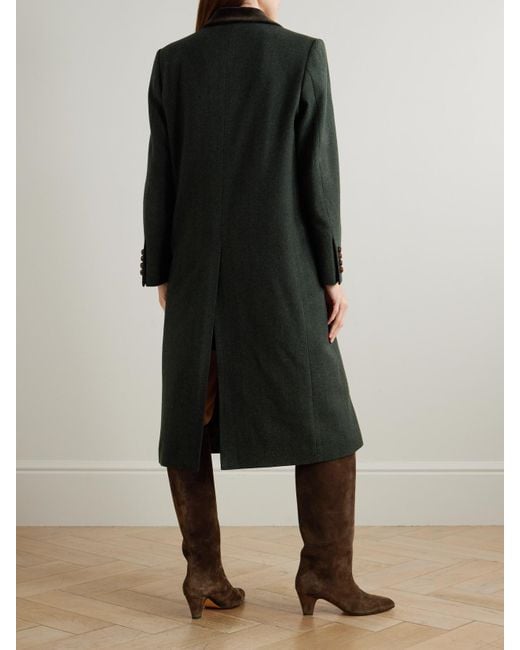 Blazé Milano Green Heck Wollmantel Mit Fischgratmuster Und Besätzen Aus Satin