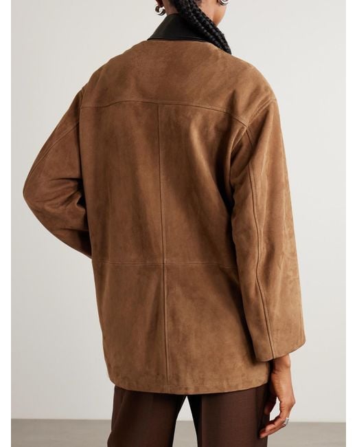 Nour Hammour Brown Barn Leather-Trimmed Suede Jacket