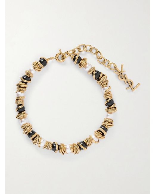 Saint Laurent Natural Tone Pearl-Like Bracelet