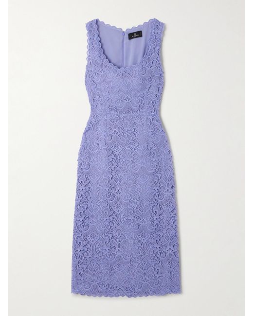 Etro Purple Midikleid Aus Guipure-Spitze Mit Wellenkante
