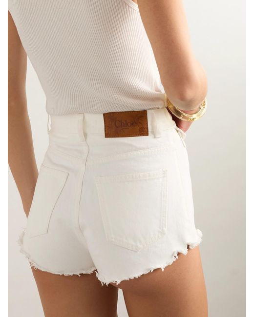 Chloé White Cut-Off Denim Shorts