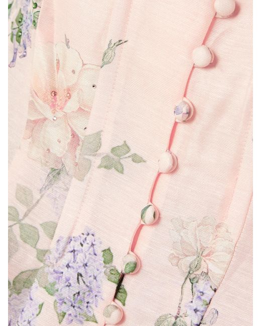 Camilla Natural Midikleid Aus Einer Leinen-Seidenmischung Mit Blumenprint Und Verzierungen