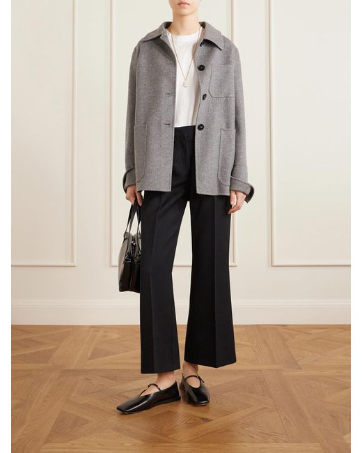 Jil Sander Blue Cropped Wool-Twill Flared Pants