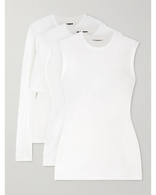 Jil Sander White Set Of Three Cotton-Jersey Tops