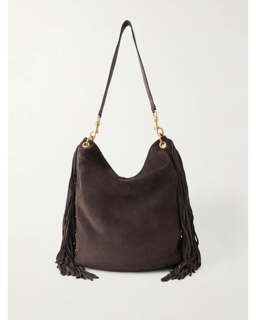 Nili Lotan Black Asher Fringed Suede Shoulder Bag