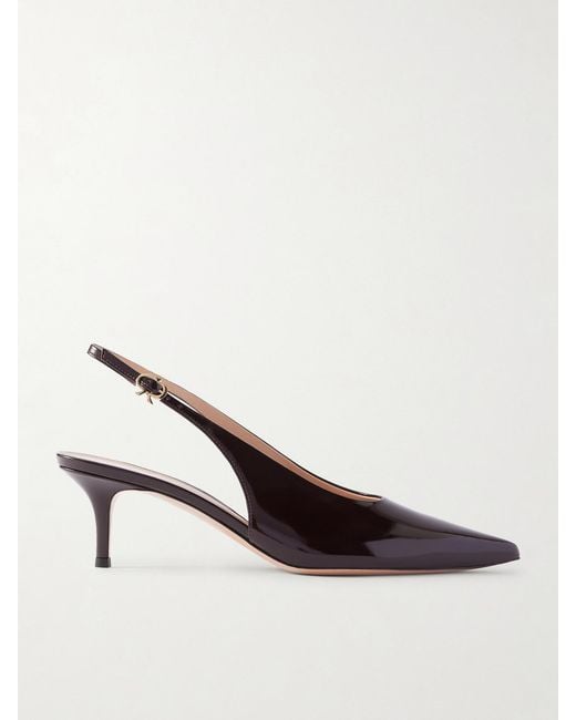 Gianvito Rossi Natural Robbie 55 Polished-Leather Slingback Pumps