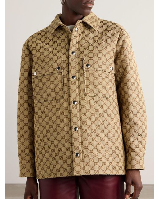 Gucci Natural Hemd Aus Gestepptem Canvas Aus Einer Baumwollmischung Mit Jacquard-Muster Und Wattierung