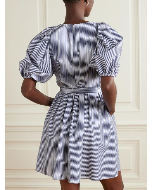 Carolina Herrera Purple Belted Striped Cotton-Poplin Mini Dress