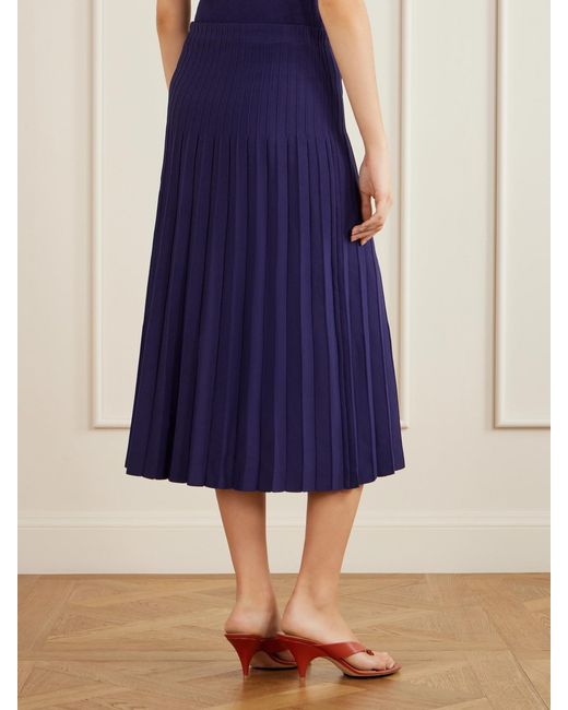 Staud Blue Lena Pleated Knitted Midi Skirt
