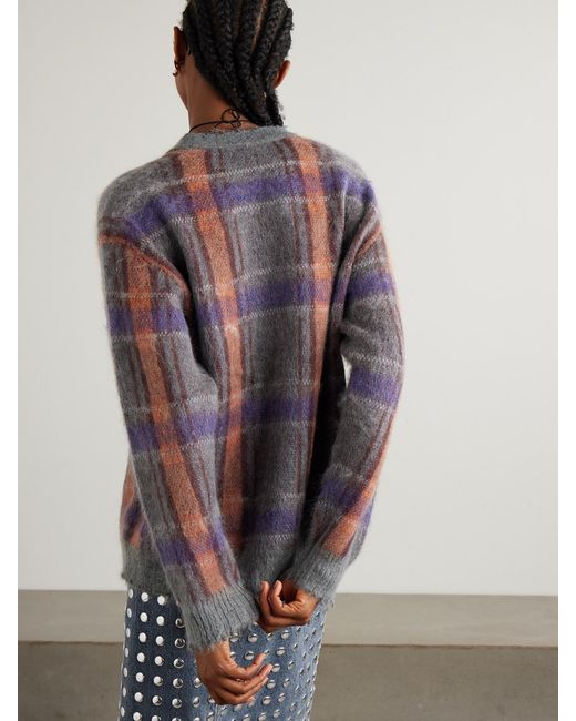 R13 Gray Checked Frayed Brushed-Knit Cardigan