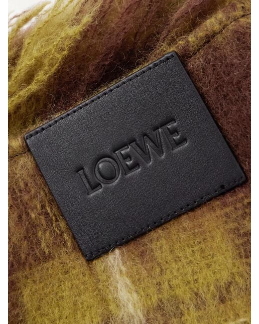 Loewe Natural Leather-Trimmed Checked Mohair And Wool-Blend Mini Wrap Skirt