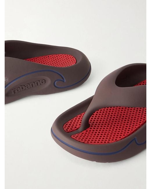 Rabanne Brown 3D Logo-Embossed Thong Sandals