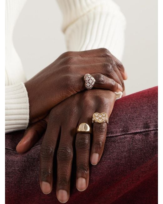 Yvonne Léon Natural 9-karat Gold Diamond Signet Ring