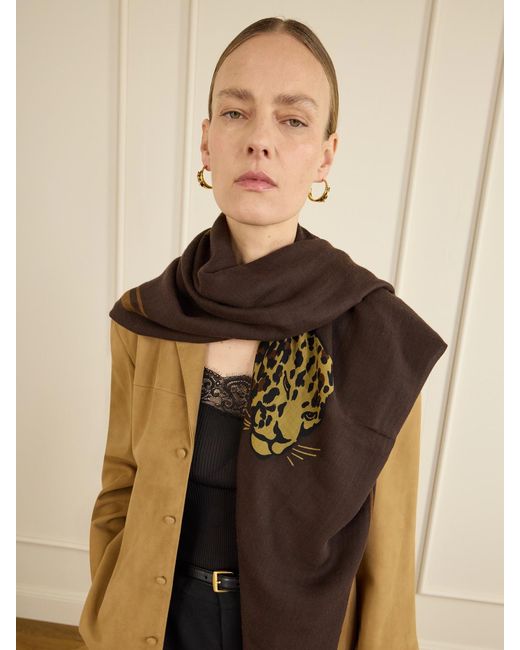 Saint Laurent Brown Printed Wool-Twill Scarf