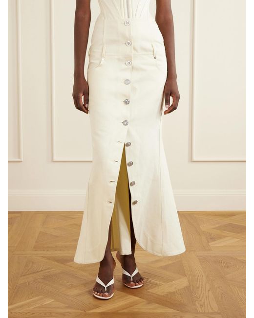 Wiederhoeft White Embellished Denim Midi Skirt