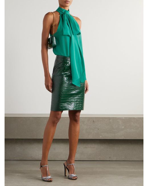 Tom Ford Green Croc-Effect Leather Skirt