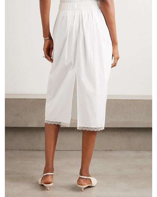 Maria McManus Women's White Lace-Trimmed Poplin Midi Skirt