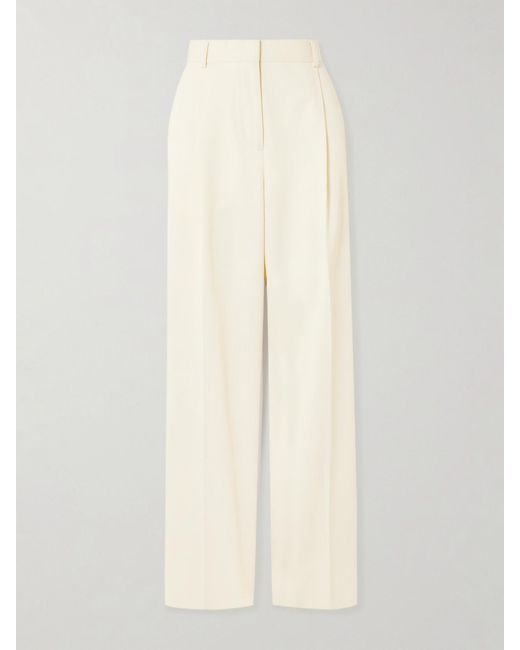Totême White Pleated Twill Wide-Leg Pants