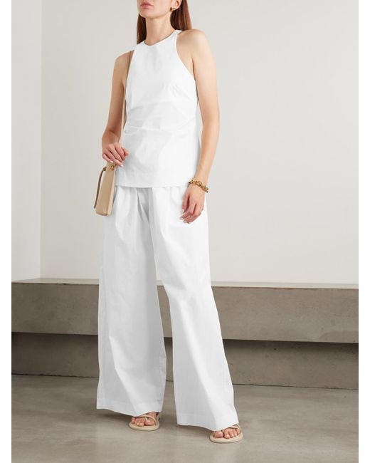 St. Agni White Cotton-Blend Poplin Wide-Leg Pants