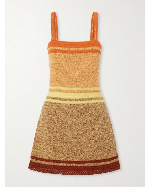 Escvdo Natural Plumar Striped Crocheted Cotton Mini Dress