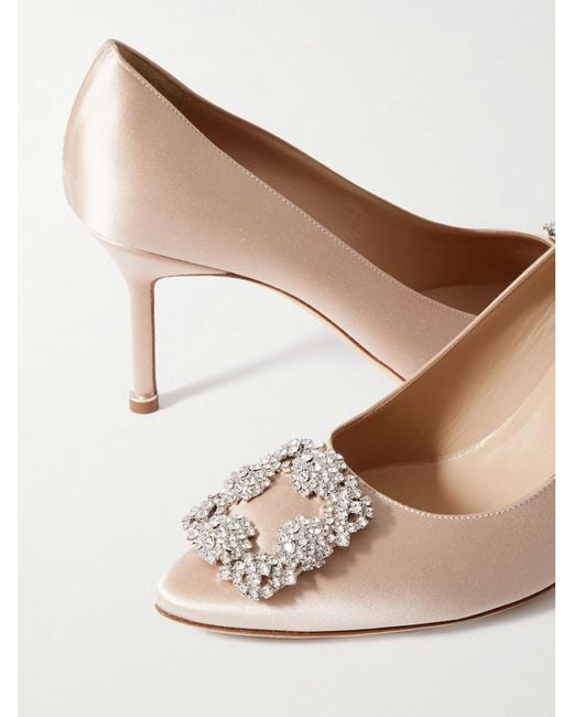 Manolo Blahnik Natural Hangisi 70 Pumps Aus Satin Mit Kristallen