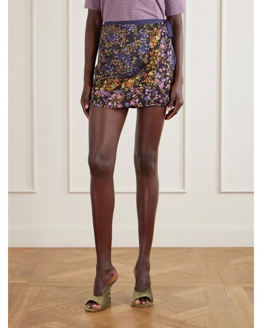Dries Van Noten Gray Floral-Print Satin Mini Skirt